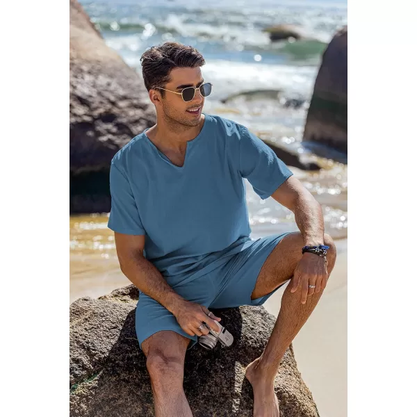 COOFANDY Men's 2 Pieces Short Sets Cotton Linen Shirts Short Sleeve Casual Beach Shorts Summer Yoga Outfits