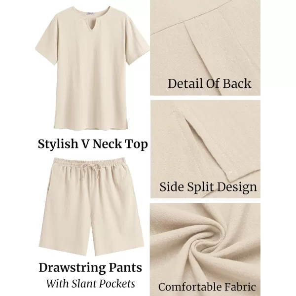 COOFANDY Men's 2 Pieces Short Sets Cotton Linen Shirts Short Sleeve Casual Beach Shorts Summer Yoga Outfits