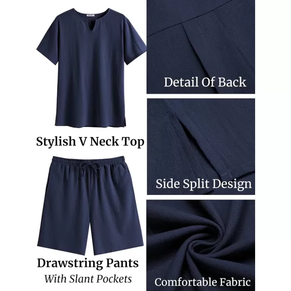 COOFANDY Men's 2 Pieces Short Sets Cotton Linen Shirts Short Sleeve Casual Beach Shorts Summer Yoga Outfits
