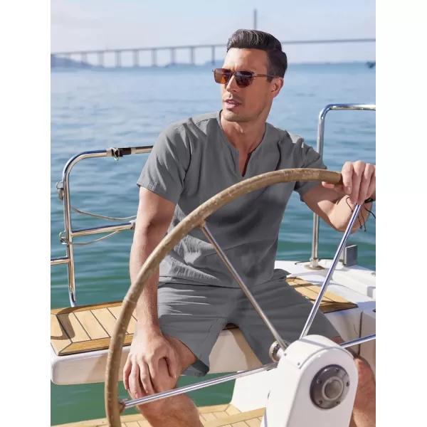 COOFANDY Men's 2 Pieces Short Sets Cotton Linen Shirts Short Sleeve Casual Beach Shorts Summer Yoga Outfits