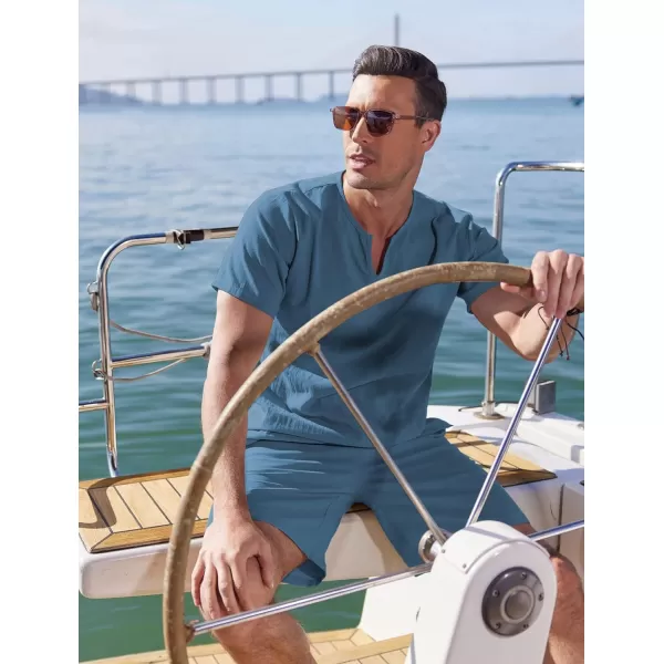 COOFANDY Men's 2 Pieces Short Sets Cotton Linen Shirts Short Sleeve Casual Beach Shorts Summer Yoga Outfits