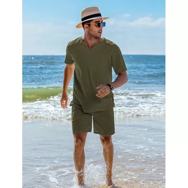 COOFANDY Men's 2 Pieces Short Sets Cotton Linen Shirts Short Sleeve Casual Beach Shorts Summer Yoga Outfits