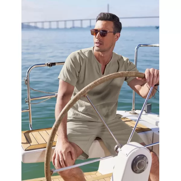 COOFANDY Men's 2 Pieces Short Sets Cotton Linen Shirts Short Sleeve Casual Beach Shorts Summer Yoga Outfits