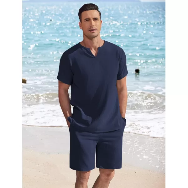 COOFANDY Men's 2 Pieces Short Sets Cotton Linen Shirts Short Sleeve Casual Beach Shorts Summer Yoga Outfits
