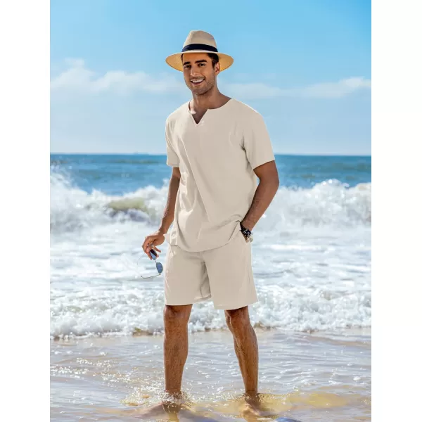 COOFANDY Men's 2 Pieces Short Sets Cotton Linen Shirts Short Sleeve Casual Beach Shorts Summer Yoga Outfits