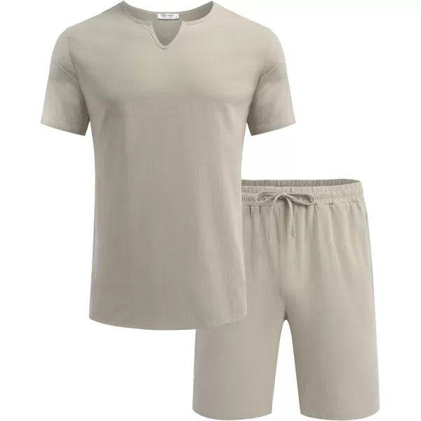 COOFANDY Men's 2 Pieces Short Sets Cotton Linen Shirts Short Sleeve Casual Beach Shorts Summer Yoga Outfits