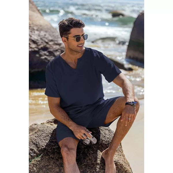 COOFANDY Men's 2 Pieces Short Sets Cotton Linen Shirts Short Sleeve Casual Beach Shorts Summer Yoga Outfits