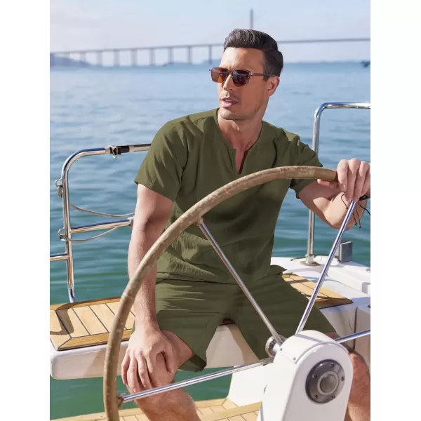 COOFANDY Men's 2 Pieces Short Sets Cotton Linen Shirts Short Sleeve Casual Beach Shorts Summer Yoga Outfits