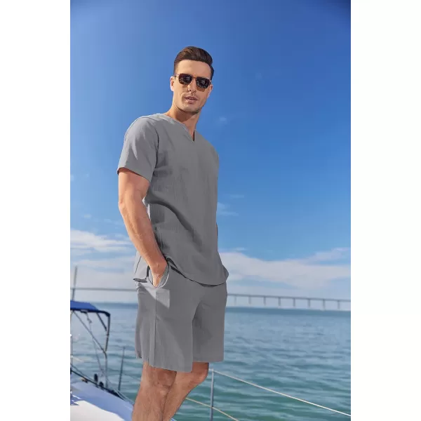 COOFANDY Men's 2 Pieces Short Sets Cotton Linen Shirts Short Sleeve Casual Beach Shorts Summer Yoga Outfits