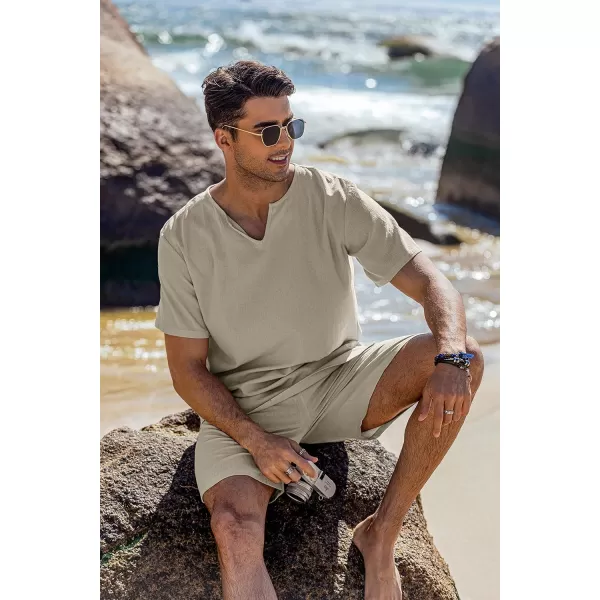 COOFANDY Men's 2 Pieces Short Sets Cotton Linen Shirts Short Sleeve Casual Beach Shorts Summer Yoga Outfits