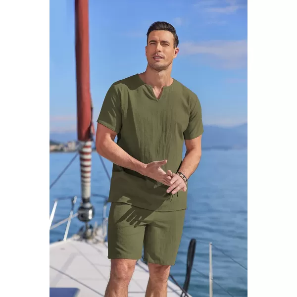 COOFANDY Men's 2 Pieces Short Sets Cotton Linen Shirts Short Sleeve Casual Beach Shorts Summer Yoga Outfits