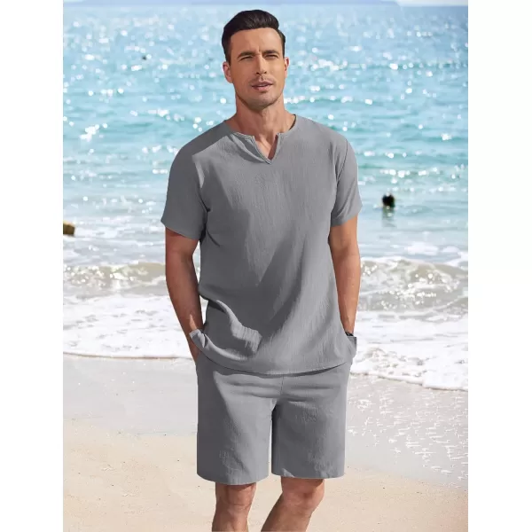 COOFANDY Men's 2 Pieces Short Sets Cotton Linen Shirts Short Sleeve Casual Beach Shorts Summer Yoga Outfits