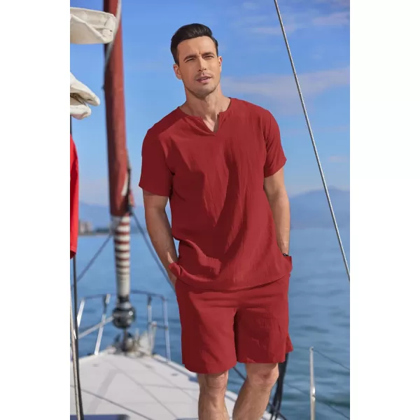 COOFANDY Men's 2 Pieces Short Sets Cotton Linen Shirts Short Sleeve Casual Beach Shorts Summer Yoga Outfits