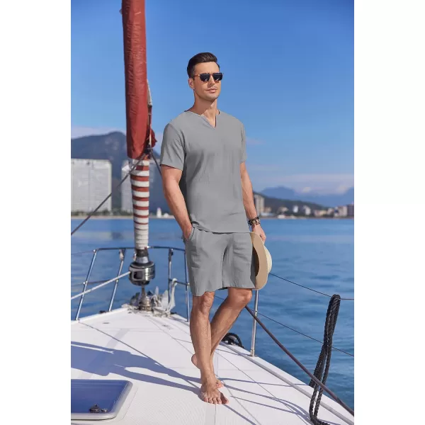 COOFANDY Men's 2 Pieces Short Sets Cotton Linen Shirts Short Sleeve Casual Beach Shorts Summer Yoga Outfits