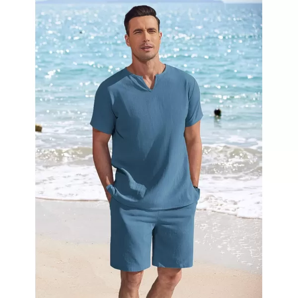 COOFANDY Men's 2 Pieces Short Sets Cotton Linen Shirts Short Sleeve Casual Beach Shorts Summer Yoga Outfits