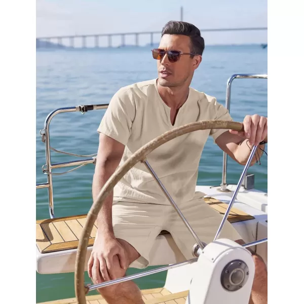 COOFANDY Men's 2 Pieces Short Sets Cotton Linen Shirts Short Sleeve Casual Beach Shorts Summer Yoga Outfits
