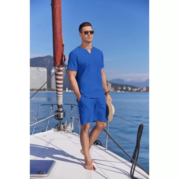 COOFANDY Men's 2 Pieces Short Sets Cotton Linen Shirts Short Sleeve Casual Beach Shorts Summer Yoga Outfits