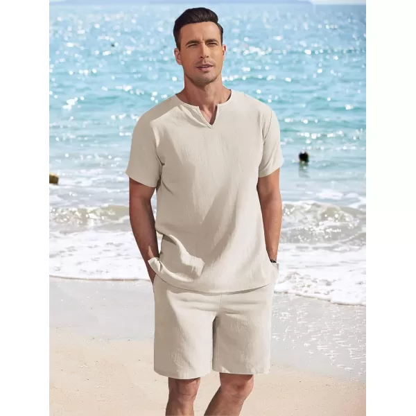 COOFANDY Men's 2 Pieces Short Sets Cotton Linen Shirts Short Sleeve Casual Beach Shorts Summer Yoga Outfits
