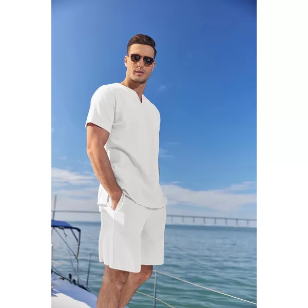 COOFANDY Men's 2 Pieces Short Sets Cotton Linen Shirts Short Sleeve Casual Beach Shorts Summer Yoga Outfits