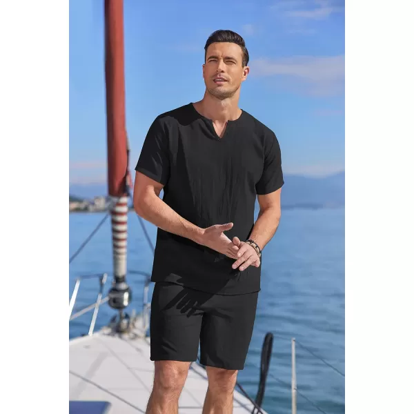 COOFANDY Men's 2 Pieces Short Sets Cotton Linen Shirts Short Sleeve Casual Beach Shorts Summer Yoga Outfits