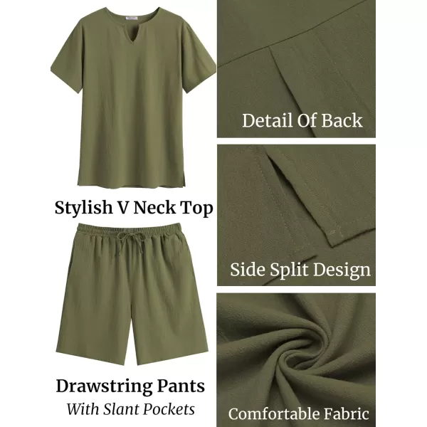 COOFANDY Men's 2 Pieces Short Sets Cotton Linen Shirts Short Sleeve Casual Beach Shorts Summer Yoga Outfits