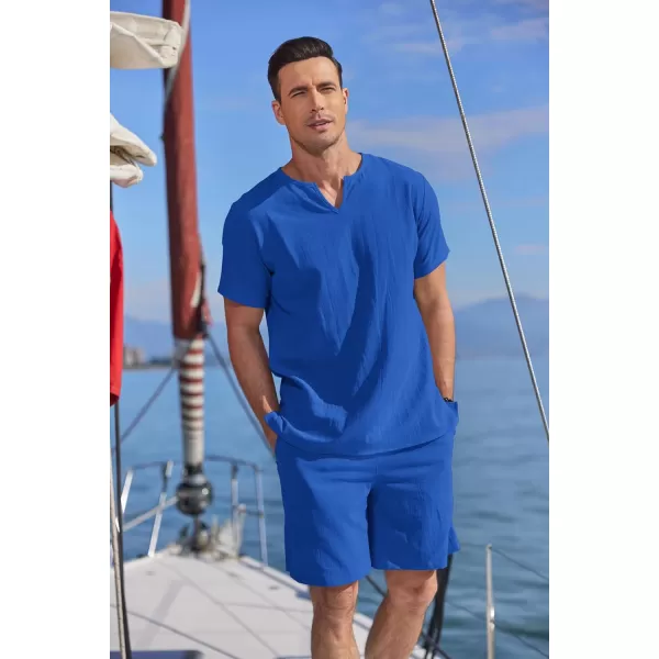 COOFANDY Men's 2 Pieces Short Sets Cotton Linen Shirts Short Sleeve Casual Beach Shorts Summer Yoga Outfits