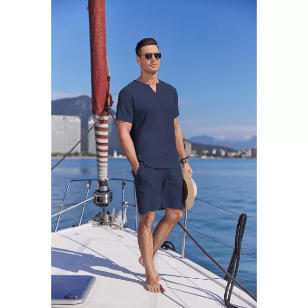 COOFANDY Men's 2 Pieces Short Sets Cotton Linen Shirts Short Sleeve Casual Beach Shorts Summer Yoga Outfits