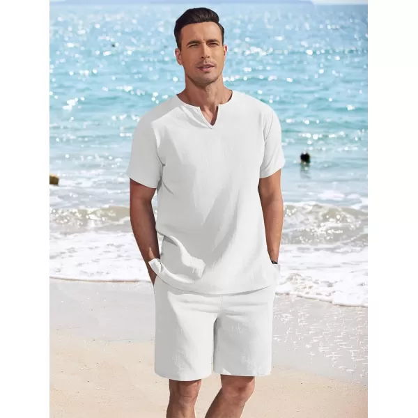 COOFANDY Men's 2 Pieces Short Sets Cotton Linen Shirts Short Sleeve Casual Beach Shorts Summer Yoga Outfits
