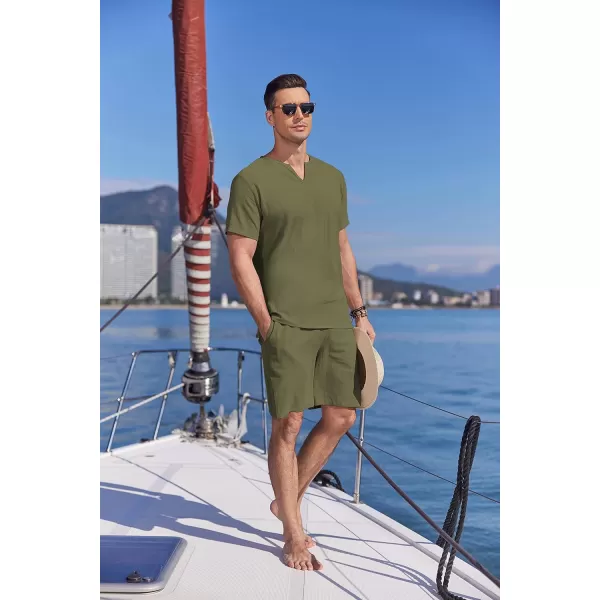 COOFANDY Men's 2 Pieces Short Sets Cotton Linen Shirts Short Sleeve Casual Beach Shorts Summer Yoga Outfits