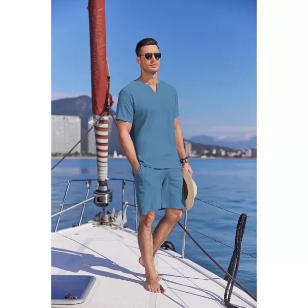 COOFANDY Men's 2 Pieces Short Sets Cotton Linen Shirts Short Sleeve Casual Beach Shorts Summer Yoga Outfits