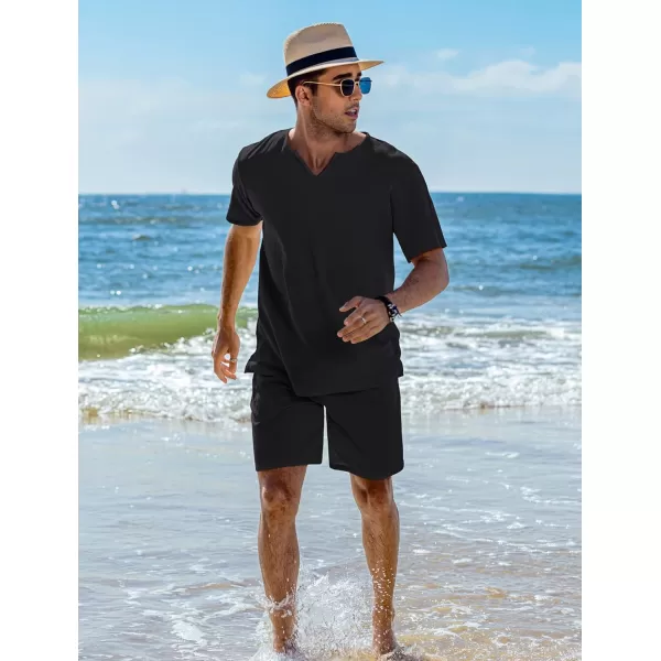 COOFANDY Men's 2 Pieces Short Sets Cotton Linen Shirts Short Sleeve Casual Beach Shorts Summer Yoga Outfits
