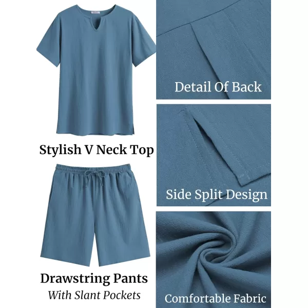 COOFANDY Men's 2 Pieces Short Sets Cotton Linen Shirts Short Sleeve Casual Beach Shorts Summer Yoga Outfits