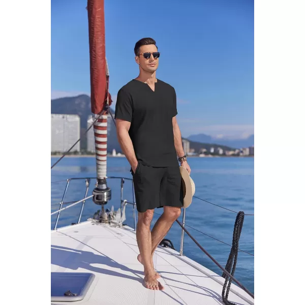 COOFANDY Men's 2 Pieces Short Sets Cotton Linen Shirts Short Sleeve Casual Beach Shorts Summer Yoga Outfits