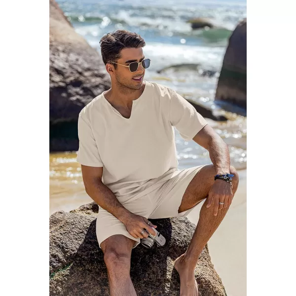 COOFANDY Men's 2 Pieces Short Sets Cotton Linen Shirts Short Sleeve Casual Beach Shorts Summer Yoga Outfits