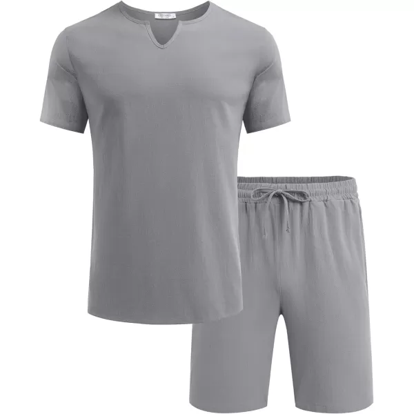 COOFANDY Men's 2 Pieces Short Sets Cotton Linen Shirts Short Sleeve Casual Beach Shorts Summer Yoga Outfits