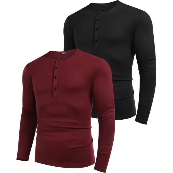 COOFANDY Men's 2Pack Slim Fit Henley Shirts Long Sleeve Lightweight Fashion Casual Cotton Basic T Shirts