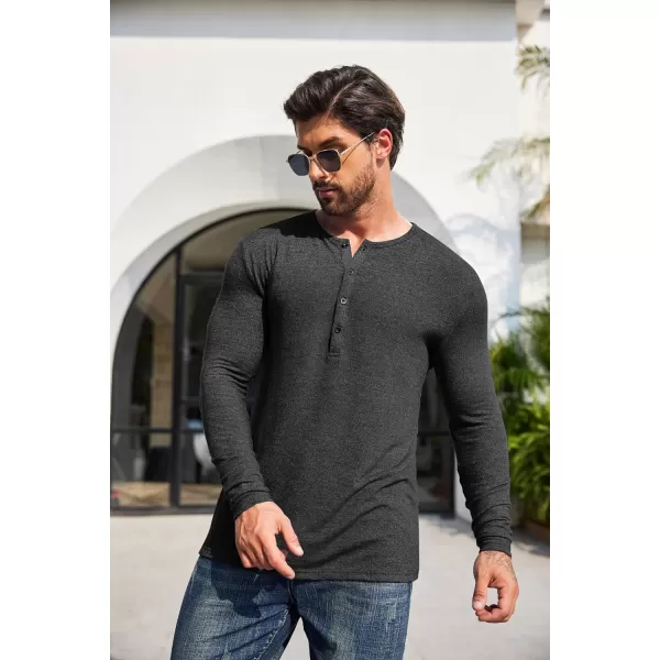 COOFANDY Men's 2Pack Slim Fit Henley Shirts Long Sleeve Lightweight Fashion Casual Cotton Basic T Shirts