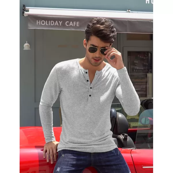 COOFANDY Men's 2Pack Slim Fit Henley Shirts Long Sleeve Lightweight Fashion Casual Cotton Basic T Shirts