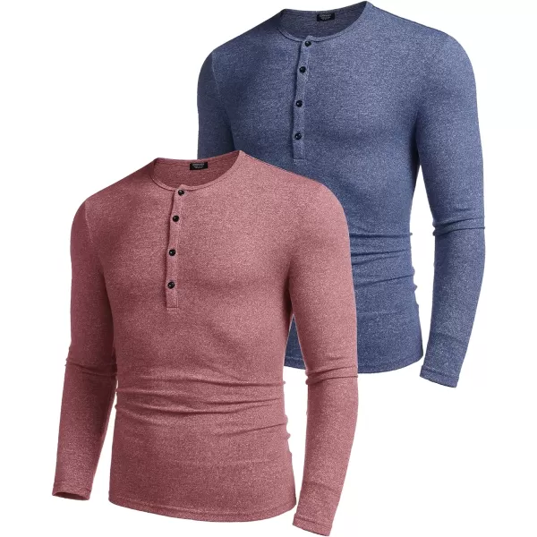 COOFANDY Men's 2Pack Slim Fit Henley Shirts Long Sleeve Lightweight Fashion Casual Cotton Basic T Shirts