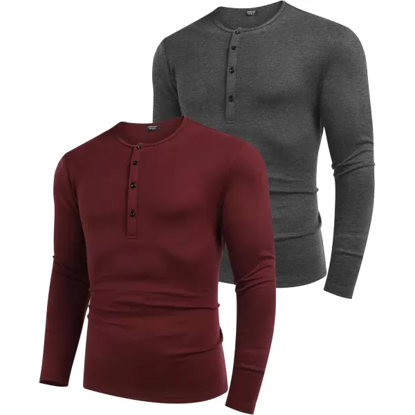 COOFANDY Men's 2Pack Slim Fit Henley Shirts Long Sleeve Lightweight Fashion Casual Cotton Basic T Shirts