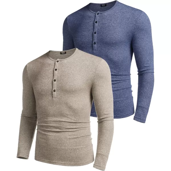 COOFANDY Men's 2Pack Slim Fit Henley Shirts Long Sleeve Lightweight Fashion Casual Cotton Basic T Shirts