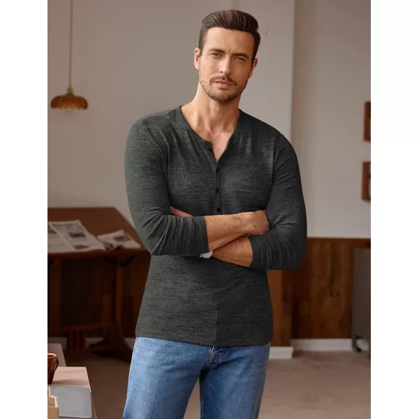 COOFANDY Men's 2Pack Slim Fit Henley Shirts Long Sleeve Lightweight Fashion Casual Cotton Basic T Shirts