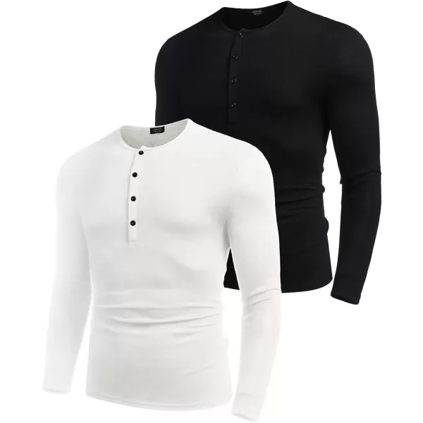 COOFANDY Men's 2Pack Slim Fit Henley Shirts Long Sleeve Lightweight Fashion Casual Cotton Basic T Shirts