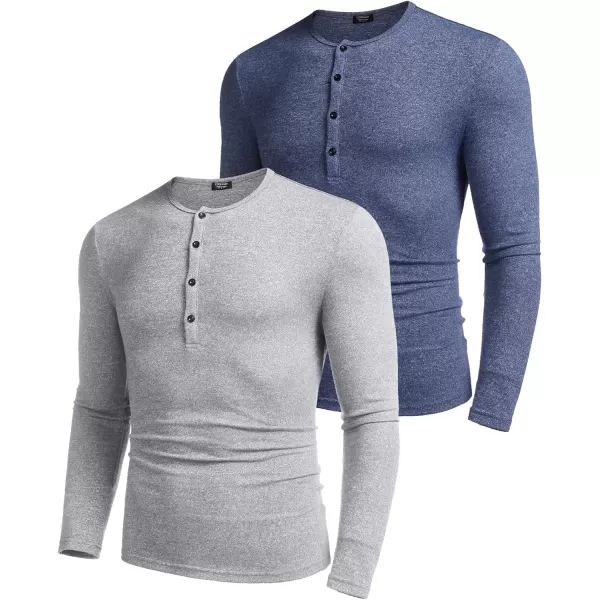 COOFANDY Men's 2Pack Slim Fit Henley Shirts Long Sleeve Lightweight Fashion Casual Cotton Basic T Shirts
