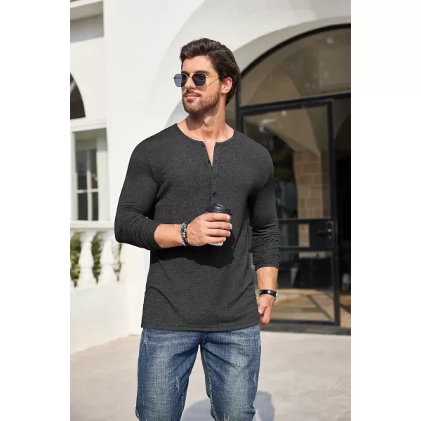 COOFANDY Men's 2Pack Slim Fit Henley Shirts Long Sleeve Lightweight Fashion Casual Cotton Basic T Shirts