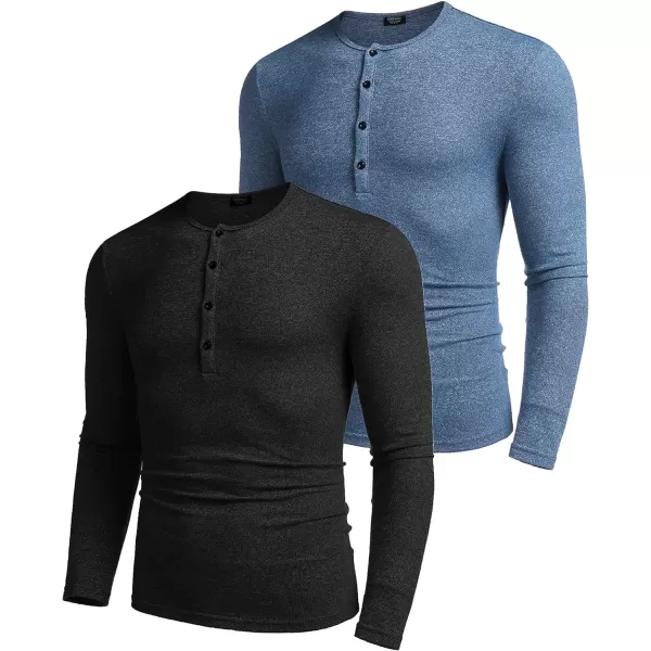 COOFANDY Men's 2Pack Slim Fit Henley Shirts Long Sleeve Lightweight Fashion Casual Cotton Basic T Shirts