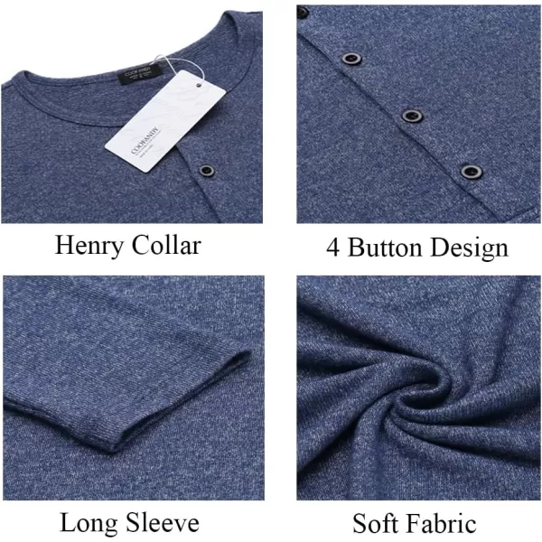 COOFANDY Men's 2Pack Slim Fit Henley Shirts Long Sleeve Lightweight Fashion Casual Cotton Basic T Shirts