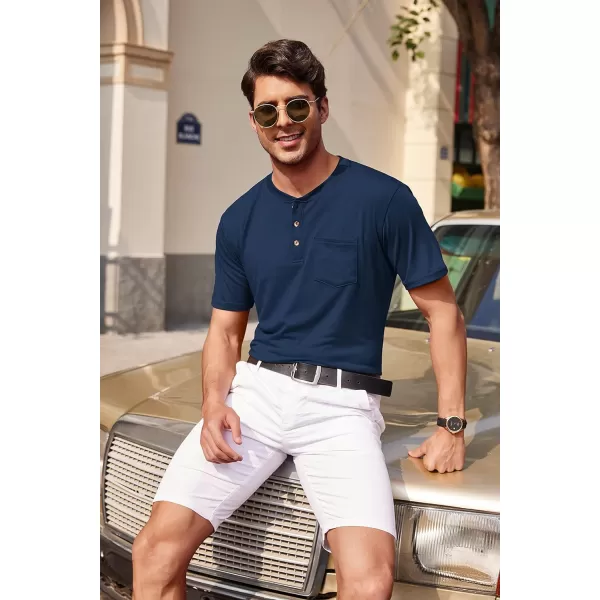 COOFANDY Men's 3 Pack Henley Shirts Short Sleeve Casual Basic Tees Classic Henley Summer Solid T Shirts with Pocket