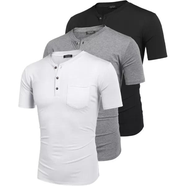 COOFANDY Men's 3 Pack Henley Shirts Short Sleeve Casual Basic Tees Classic Henley Summer Solid T Shirts with Pocket