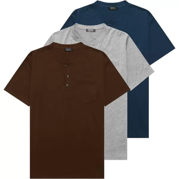 COOFANDY Men's 3 Pack Henley Shirts Short Sleeve Casual Basic Tees Classic Henley Summer Solid T Shirts with Pocket